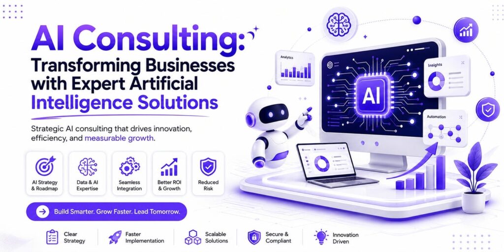 AI Consulting helps businesses accelerate innovation, reduce risks, improve ROI, and build scalable AI-powered solutions for long-term growth