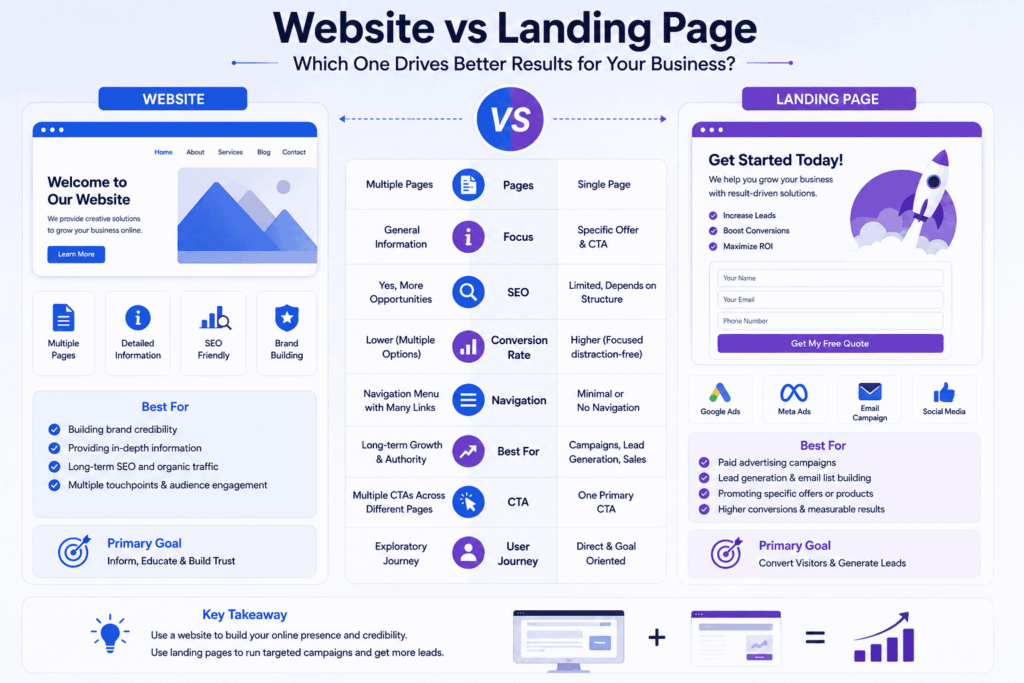 Website vs Landing Page for lead generation