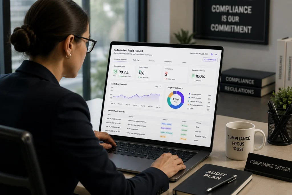 Compliance officer reviewing a Compliance-Ready SaaS audit report
